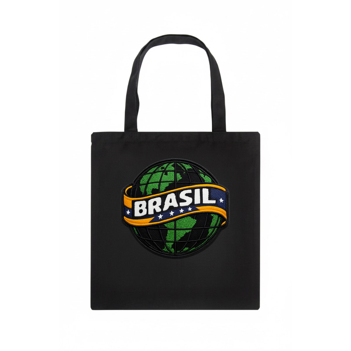 BRAZILIAN FLAG GLOBE - green globe with banner in green yellow blue , Brasil - Tote Bag - dark