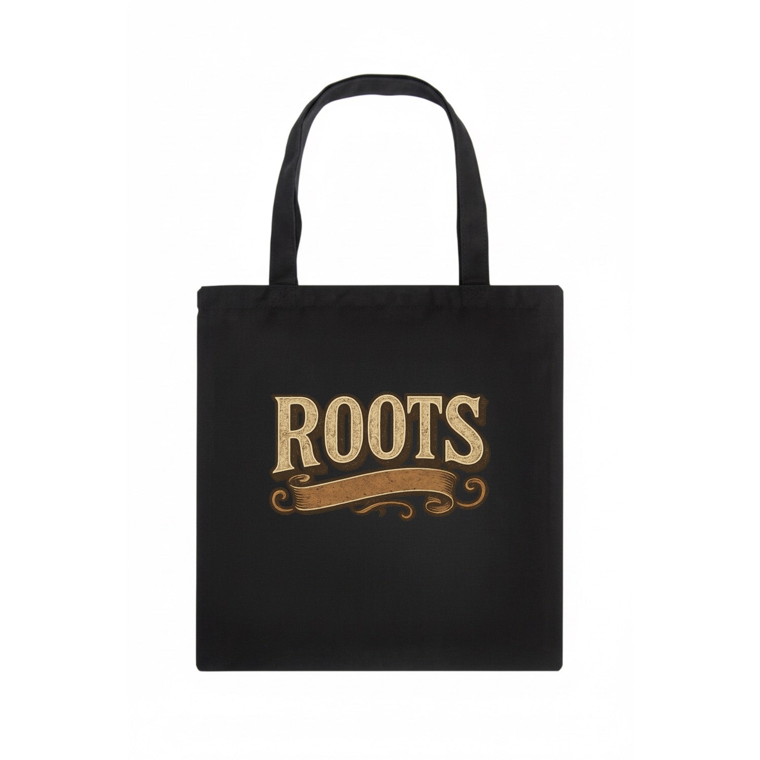 Bold typography design - "ROOTS" - where you come from, heritage - Tote Bag - dark