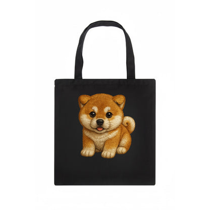 Baby Akita Puppy - fluffy bear-like, curled tail, dignified eyes, front-facing, Japanese - Tote Bag - dark