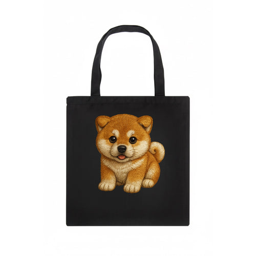 Baby Akita Puppy - fluffy bear-like, curled tail, dignified eyes, front-facing, Japanese - Tote Bag