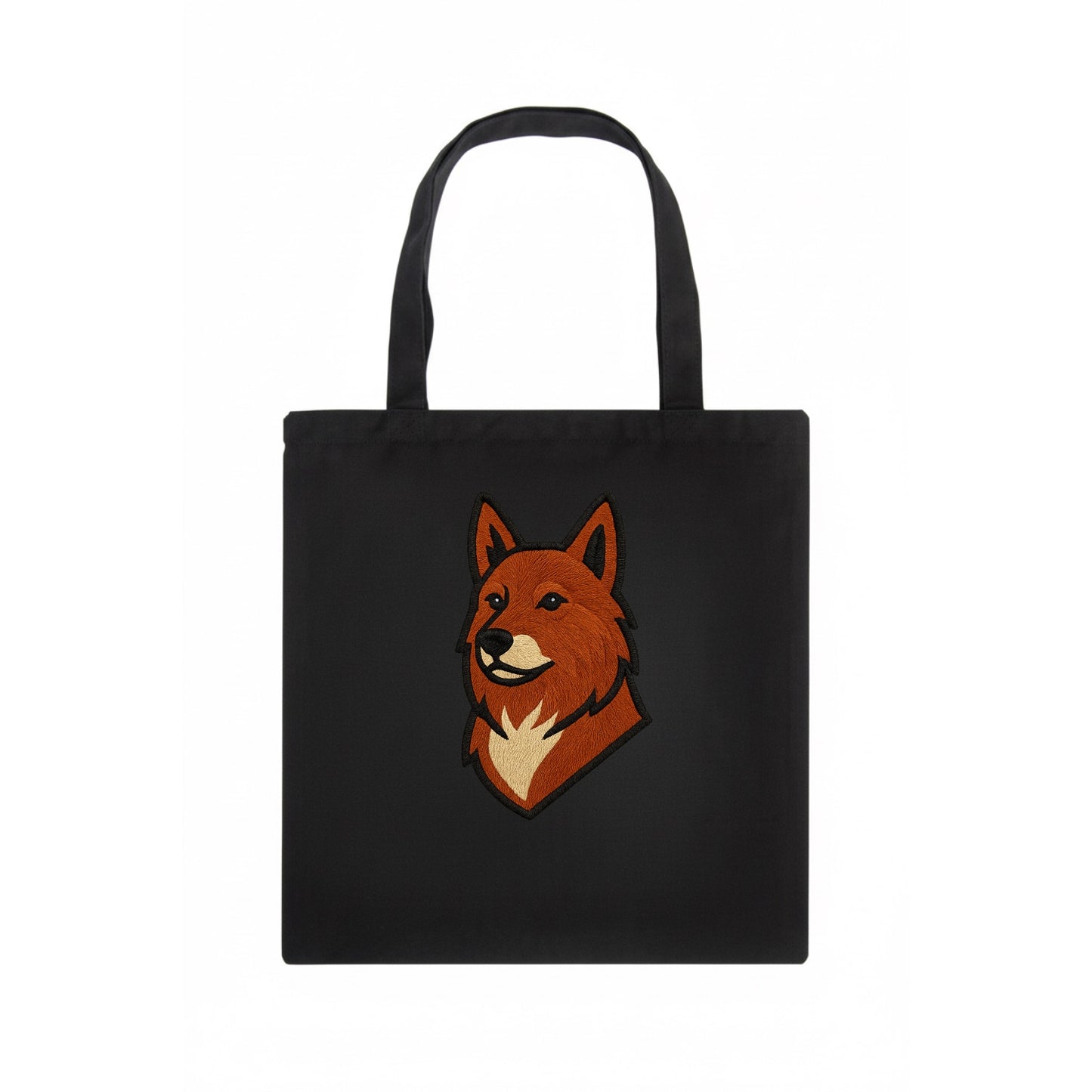 Finnish Spitz - Fox-red pointed ears embroidered pose - Tote Bag - dark