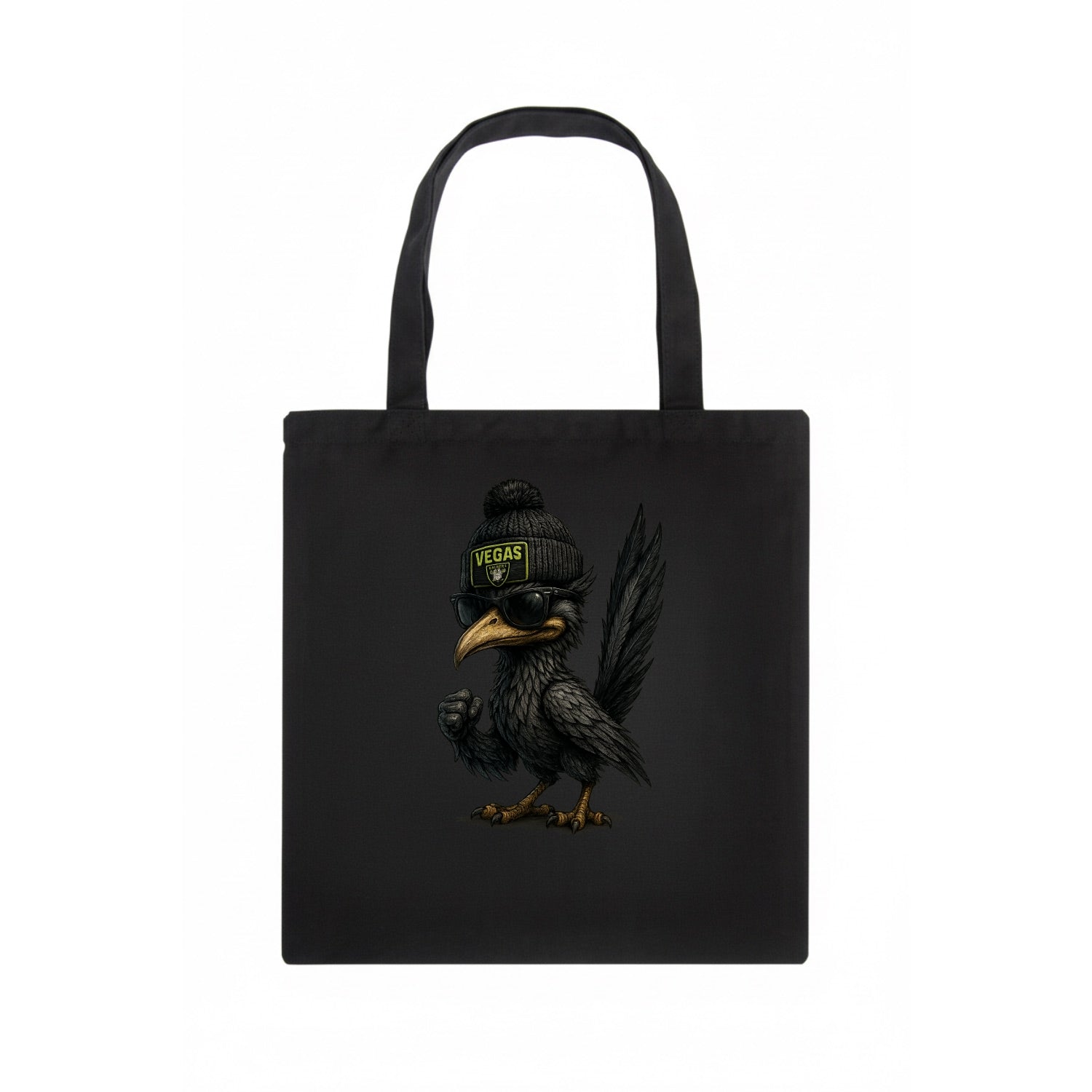 Vegas Roadrunner wearing Raiders beanie with neon patch and wayfarer sunglasses - Tote Bag - dark