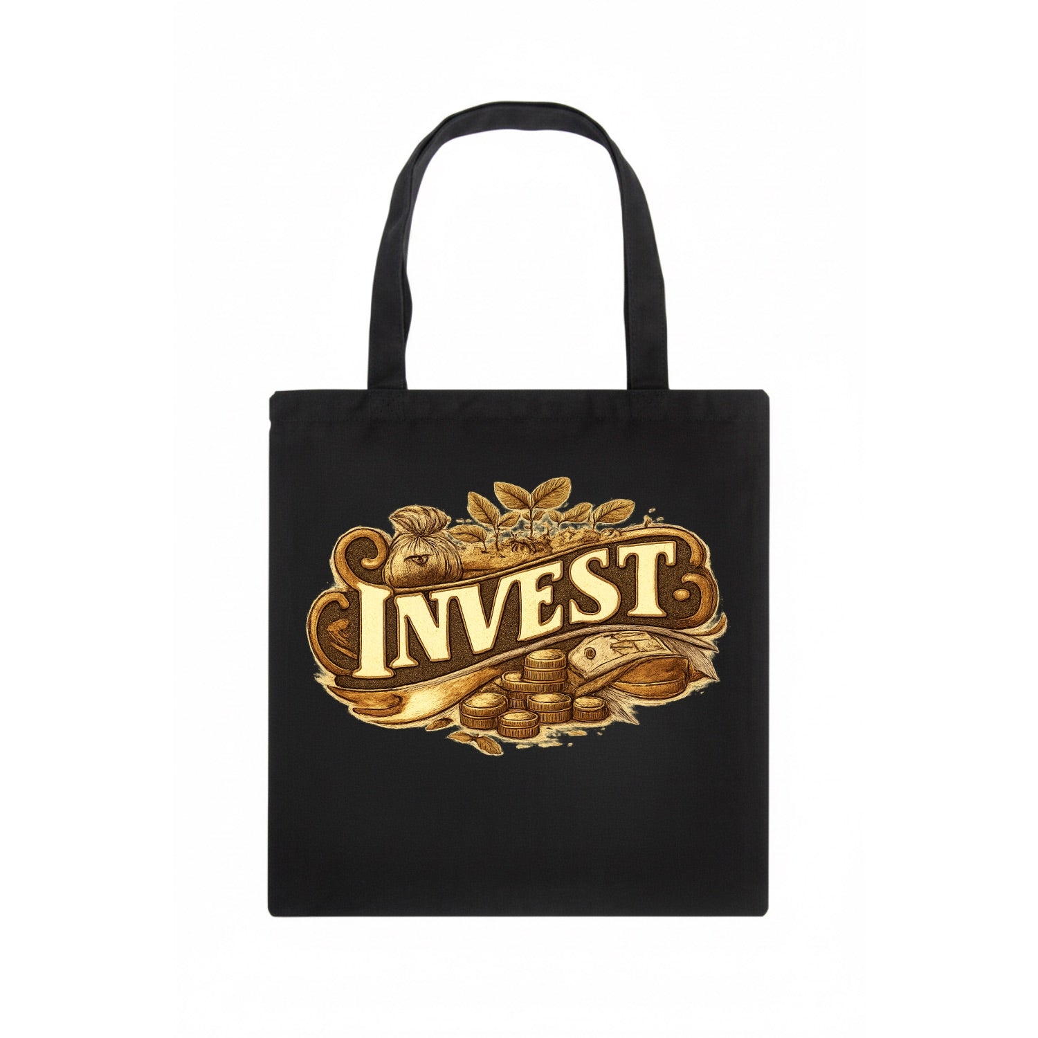 Bold typography design - "INVEST" - growing money, smart decisions - Tote Bag - dark