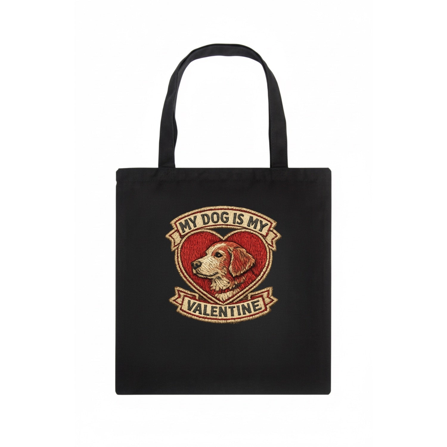MY DOG IS MY VALENTINE - heart with dog in red , single pet owner - Tote Bag - dark
