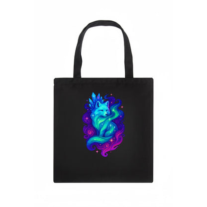 Ethereal arctic fox with fur that transforms into crystal formations, northern lights - Tote Bag - dark
