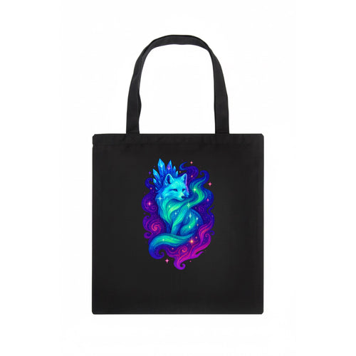 Ethereal arctic fox with fur that transforms into crystal formations, northern lights - Tote Bag