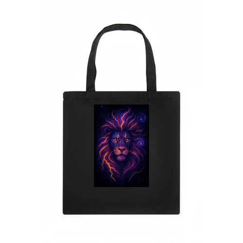 Regal lion with mane made of electric currents, neon yellow and hot pink energy flows, - Tote Bag
