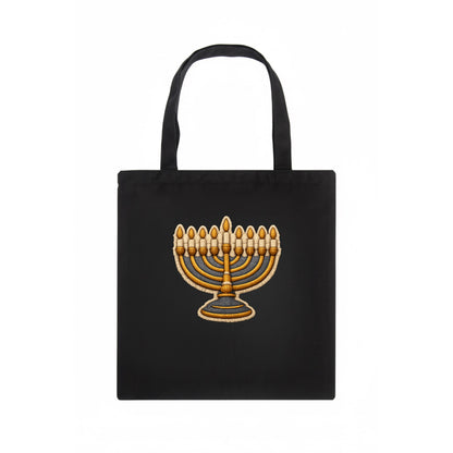 MENORAH LIGHTS - nine branch candelabra in gold and blue , Hanukkah - Tote Bag - dark