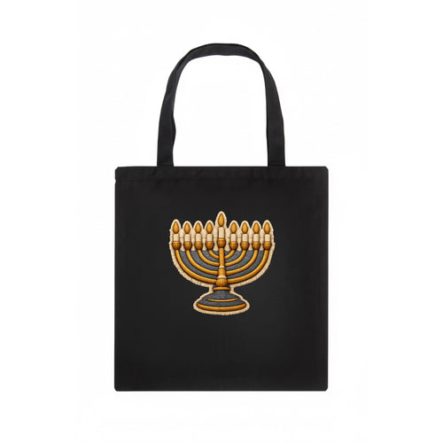 MENORAH LIGHTS - nine branch candelabra in gold and blue , Hanukkah - Tote Bag
