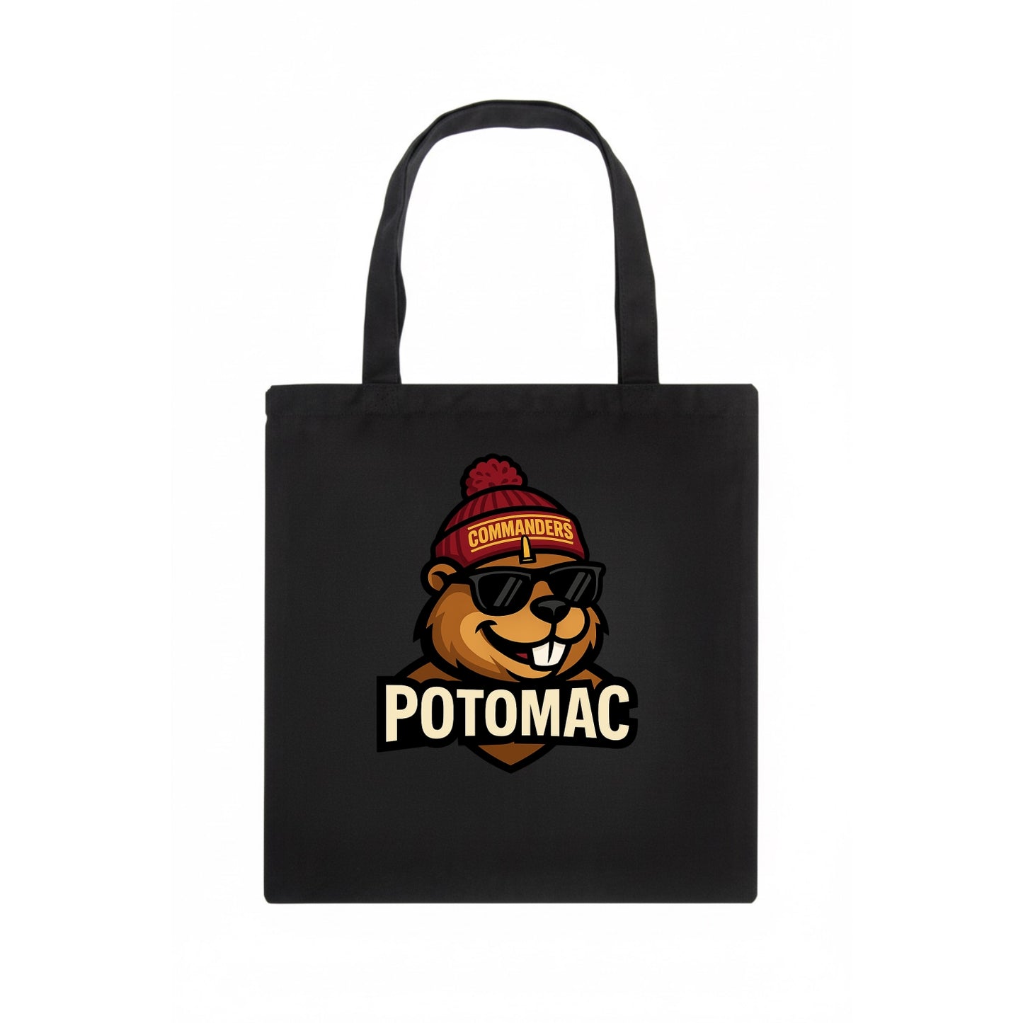 Potomac Beaver wearing Commanders beanie with monument patch and wayfarer sunglasses - Tote Bag - dark