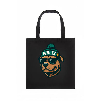 Philly Pitbull wearing Eagles beanie with Liberty Bell patch and wayfarer sunglasses - Tote Bag - dark