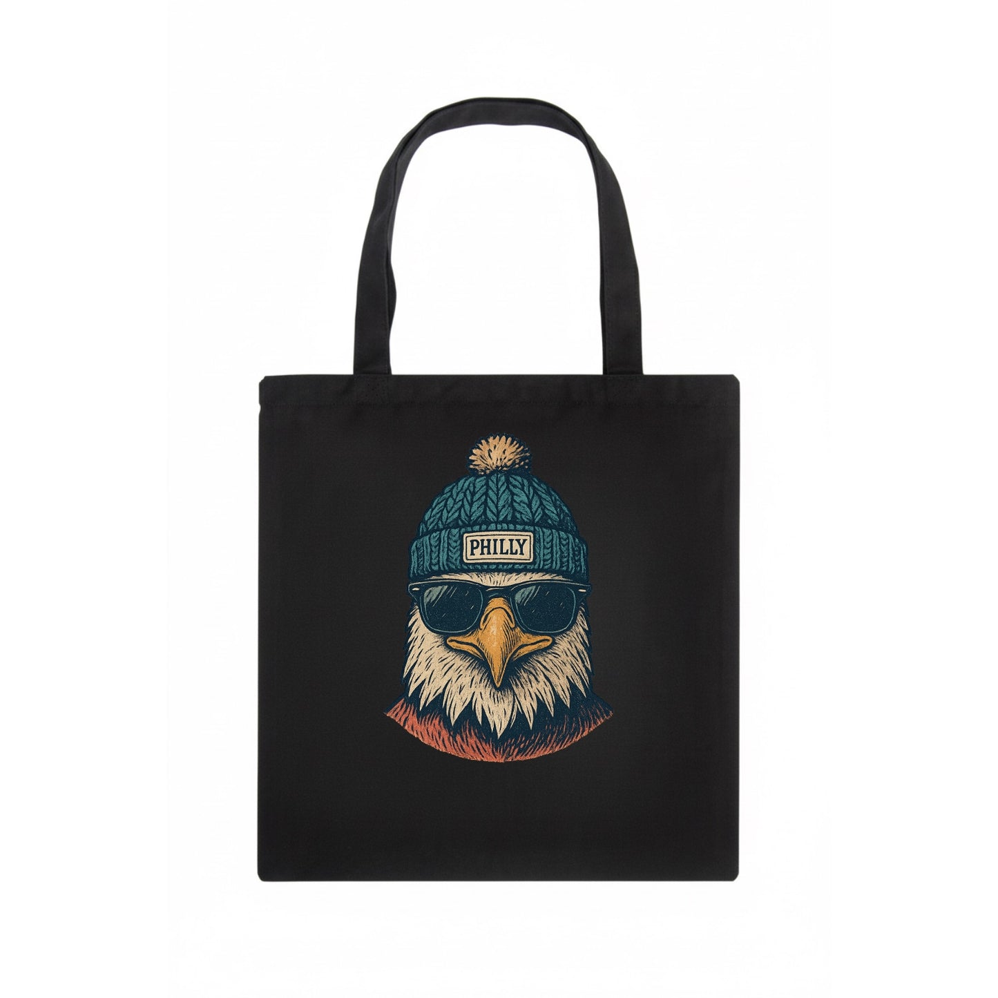Philadelphia Eagle wearing Philly beanie with pom pom and wayfarer sunglasses - Tote Bag - dark