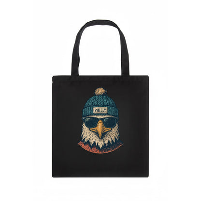 Philadelphia Eagle wearing Philly beanie with pom pom and wayfarer sunglasses - Tote Bag - dark