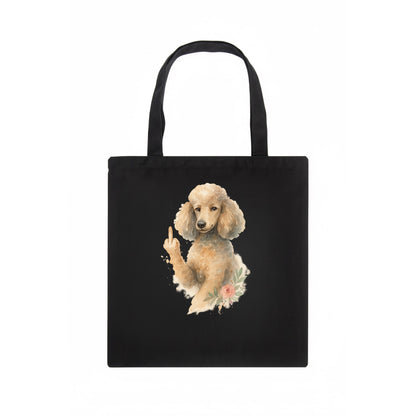 Standard Poodle with curly styled coat, intelligent face, fancy paw giving finger - Tote Bag - dark