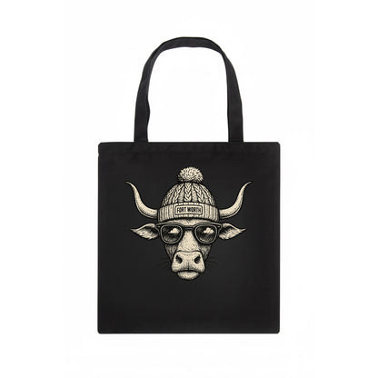 Fort Worth Longhorn wearing Fort Worth beanie with pom pom and wayfarer sunglasses - Tote Bag - dark