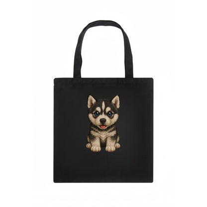 Baby Siberian Husky Puppy - blue or bi-colored eyes, fluffy coat, wolf-like, - Tote Bag - dark