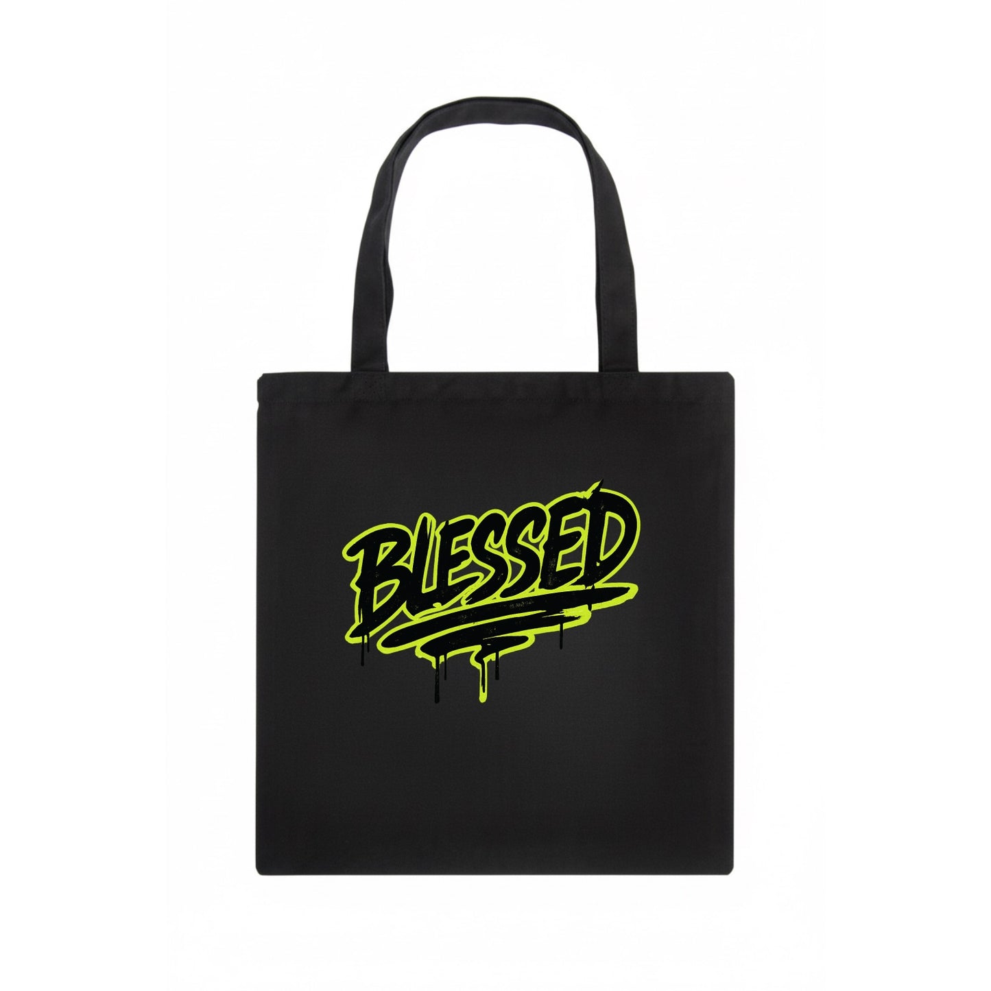 Bold typography design - "BLESSED" - recognizing good fortune, abundance - Tote Bag - dark