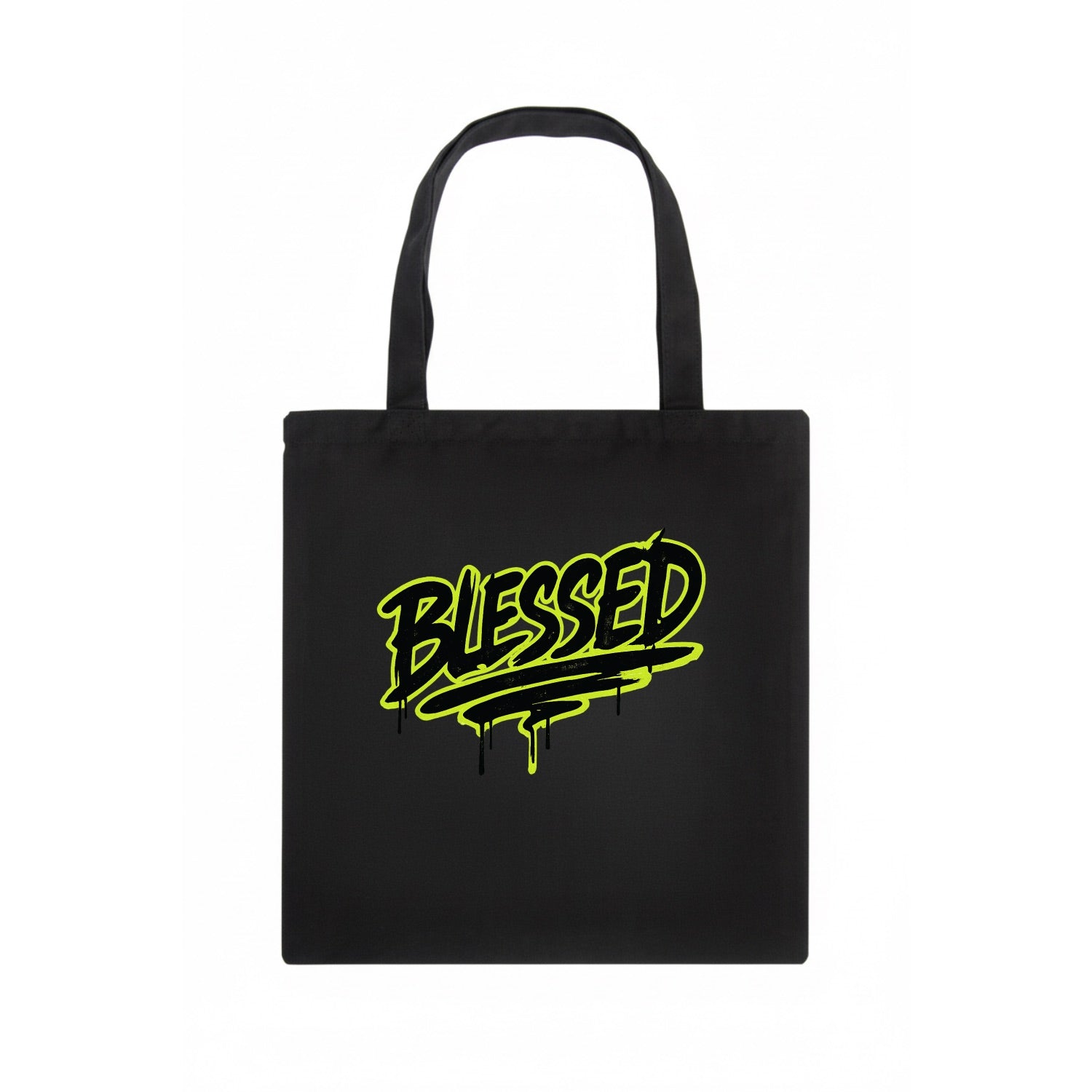 Bold typography design - "BLESSED" - recognizing good fortune, abundance - Tote Bag - dark