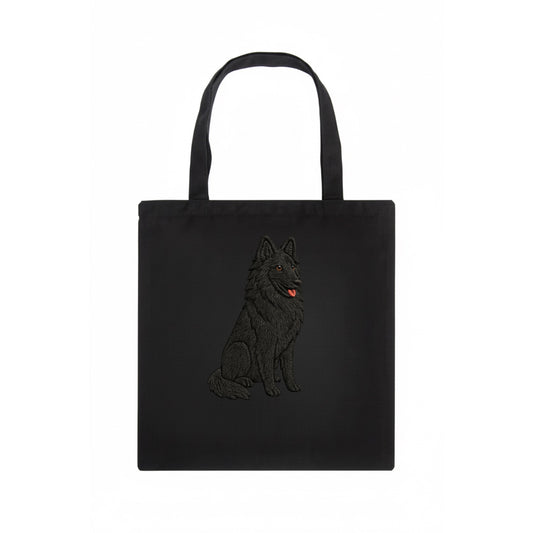 Belgian Sheepdog - Black long-haired embroidered pose - Tote Bag - dark