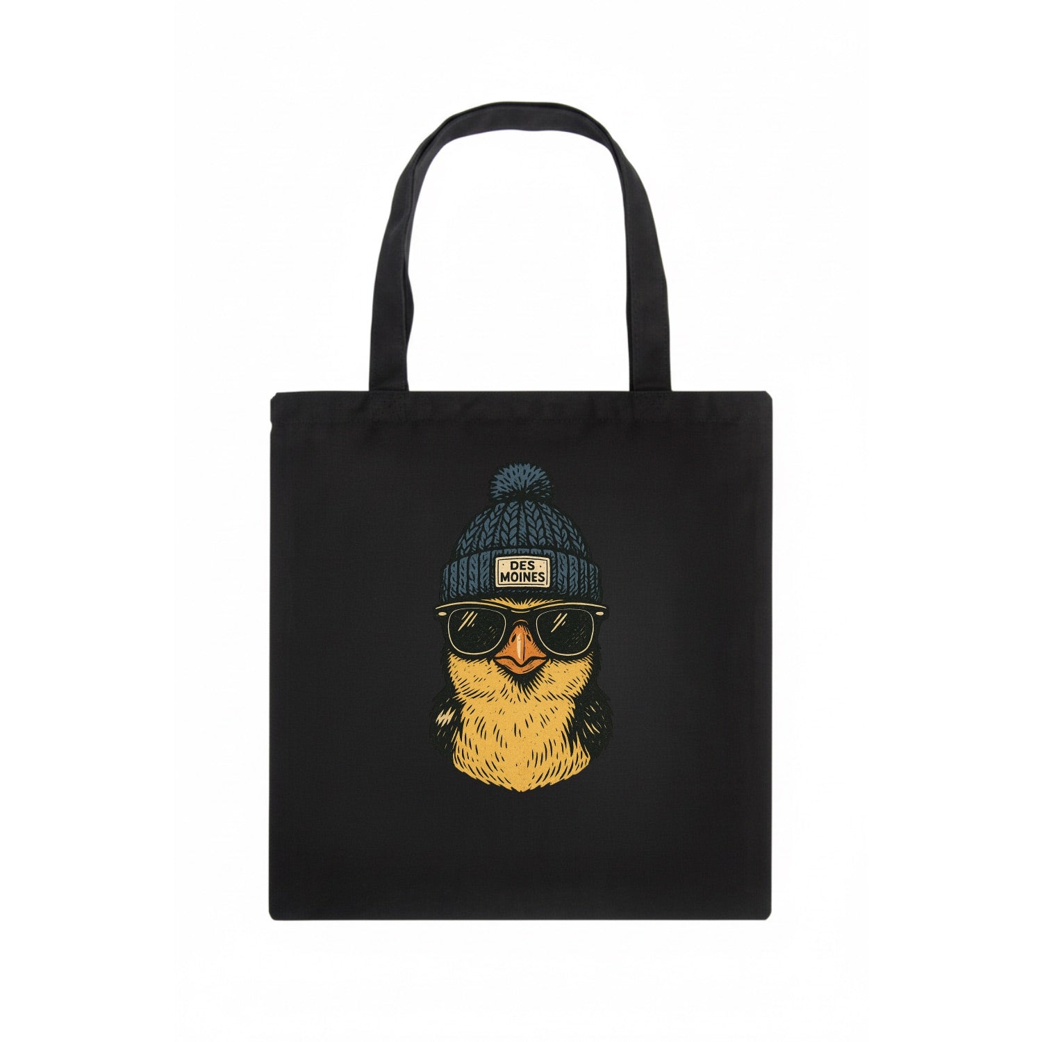 Iowa Goldfinch wearing Des Moines beanie with pom pom and wayfarer sunglasses - Tote Bag - dark