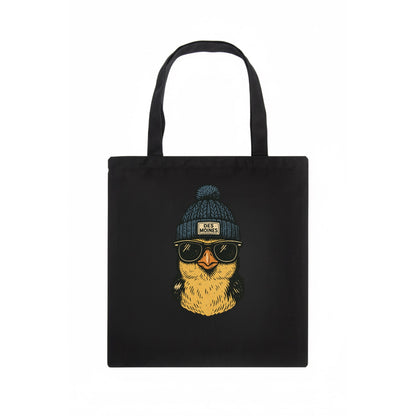Iowa Goldfinch wearing Des Moines beanie with pom pom and wayfarer sunglasses - Tote Bag - dark