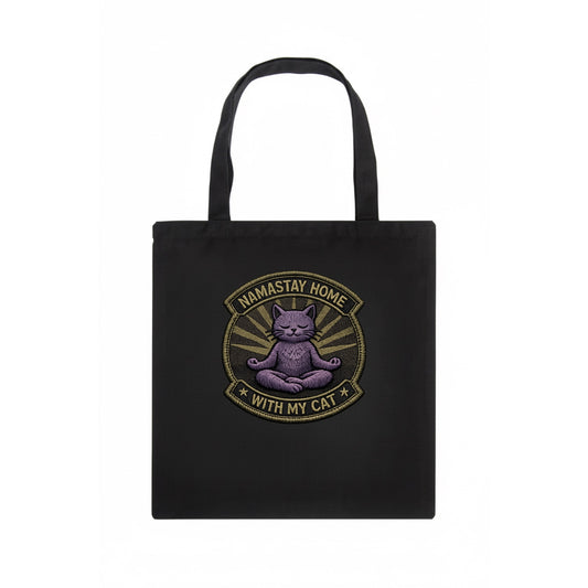 NAMASTAY HOME WITH MY CAT - yoga cat in purple , introvert cat - Tote Bag - dark