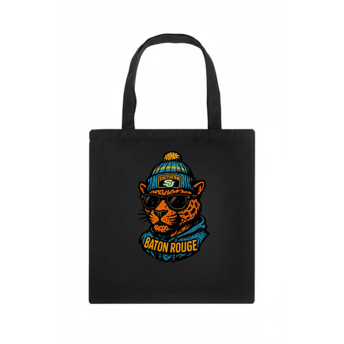 Baton Rouge Jaguar wearing Southern beanie with SU patch - Tote Bag