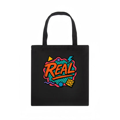 Imperfect brush strokes spelling "Real" - authenticity over perfection, raw and genuine - Tote Bag - dark