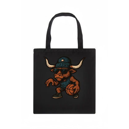 Texas Longhorn wearing Mavs beanie with lone star patch and wayfarer sunglasses - Tote Bag - dark