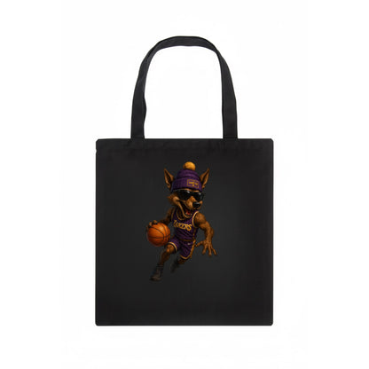 Hollywood Coyote wearing Lakers beanie with Showtime patch and wayfarer sunglasses - Tote Bag - dark