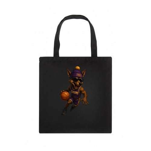 Hollywood Coyote wearing Lakers beanie with Showtime patch and wayfarer sunglasses - Tote Bag