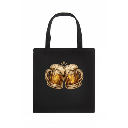 BEER MUG CHEERS - frosty beer stein in gold and amber , brewery - Tote Bag - dark