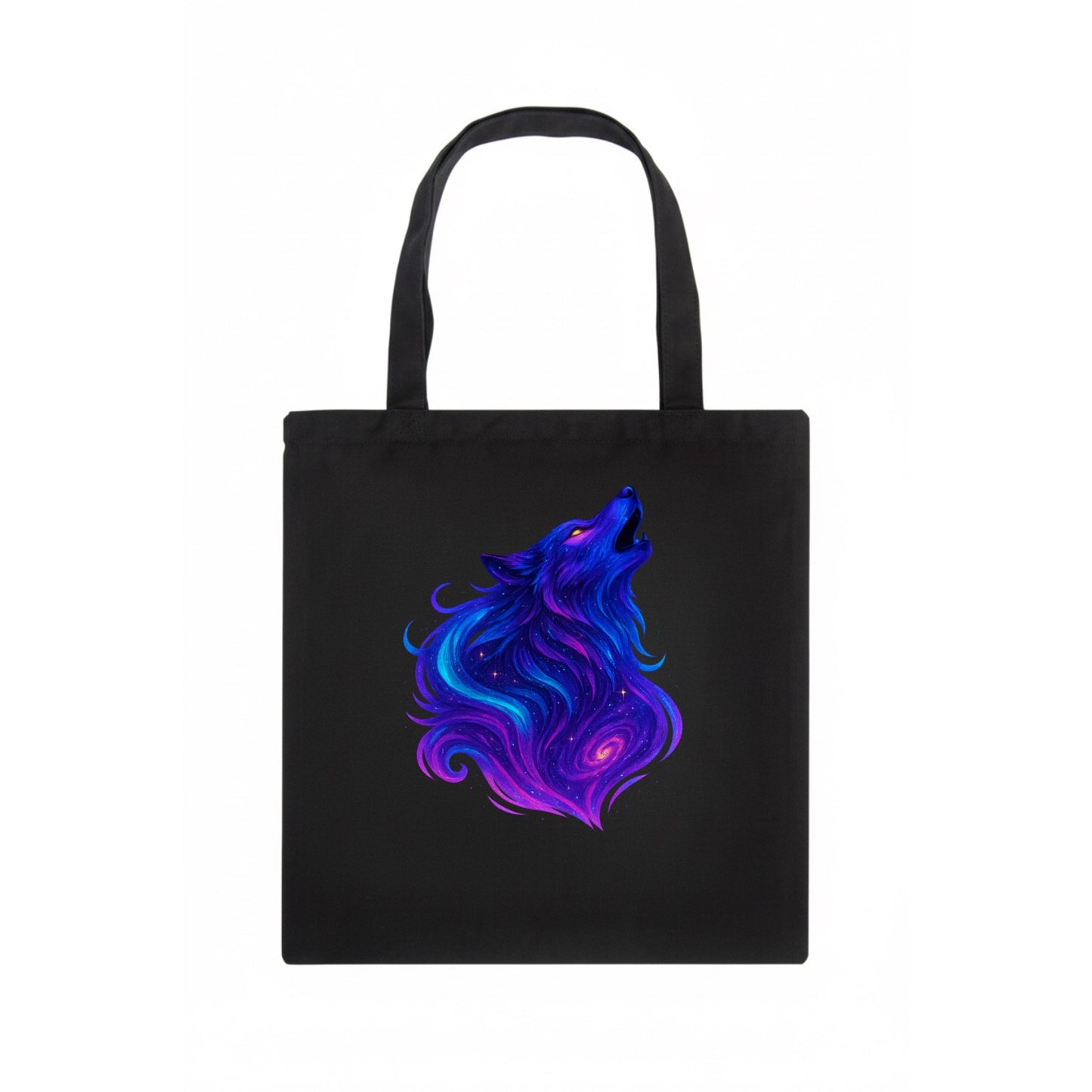 Noble wolf with flowing fur that transforms into aurora borealis streams, cyan and - Tote Bag - dark
