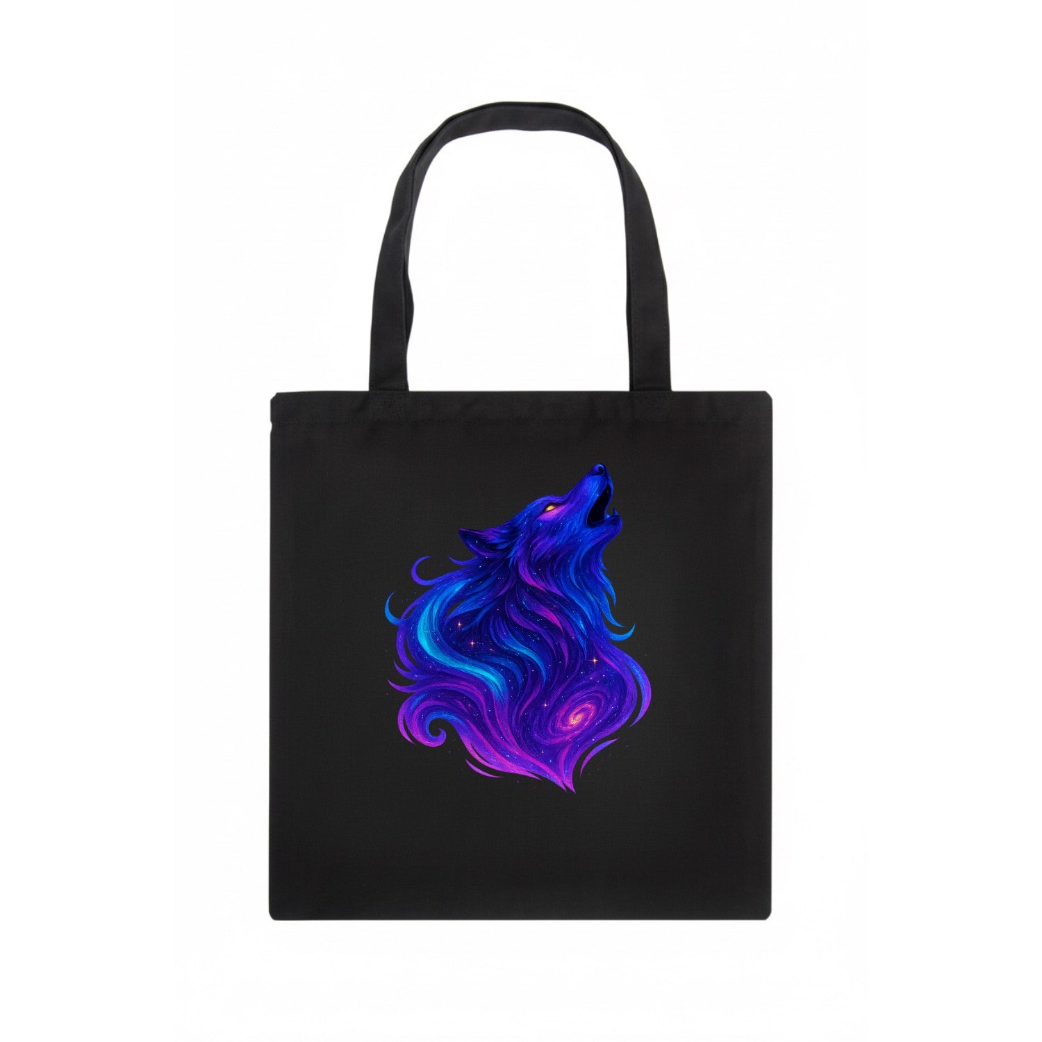 Noble wolf with flowing fur that transforms into aurora borealis streams, cyan and - Tote Bag - dark