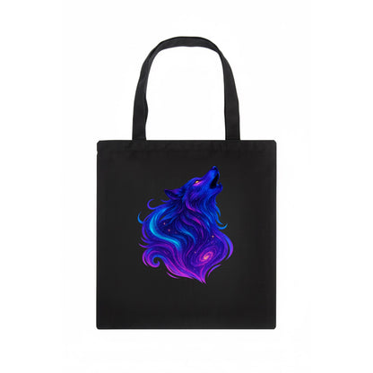 Noble wolf with flowing fur that transforms into aurora borealis streams, cyan and - Tote Bag - dark