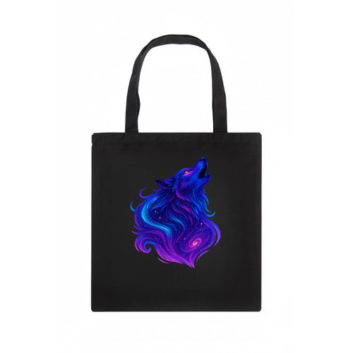 Noble wolf with flowing fur that transforms into aurora borealis streams, cyan and - Tote Bag