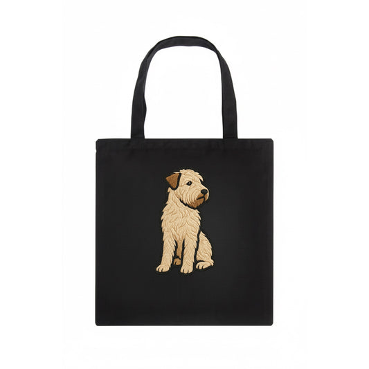 Soft Coated Wheaten Terrier - Light tan flowing coat embroidered pose - Tote Bag - dark