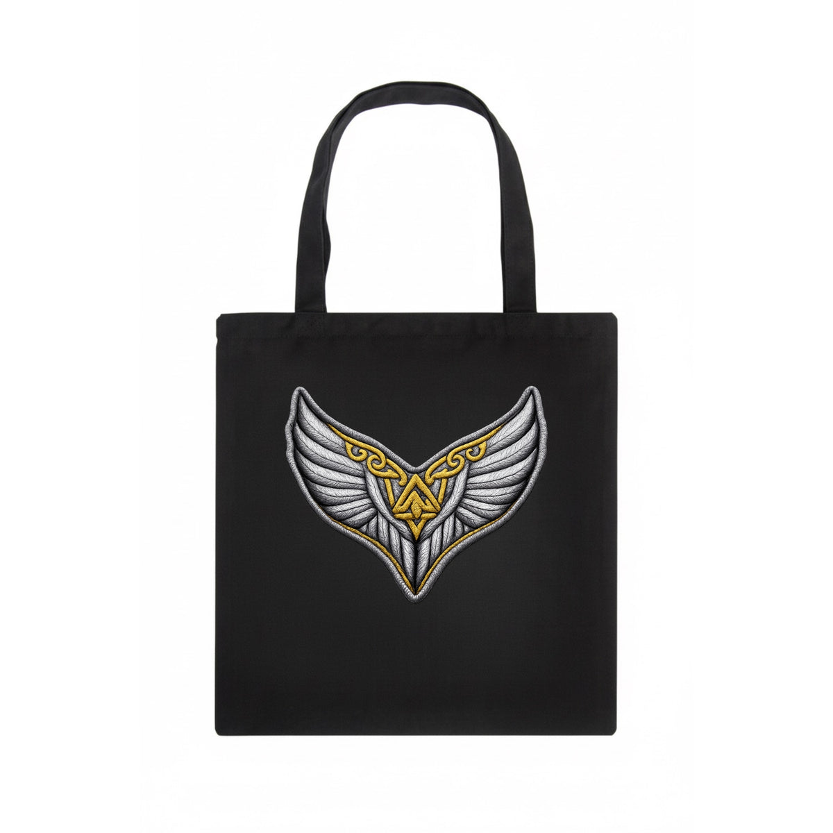 VALKYRIE WINGS - warrior maiden wings in silver and gold , Norse myth - Tote Bag - dark