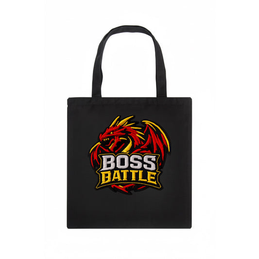 BOSS BATTLE - dragon silhouette in red and gold , raid - Tote Bag - dark