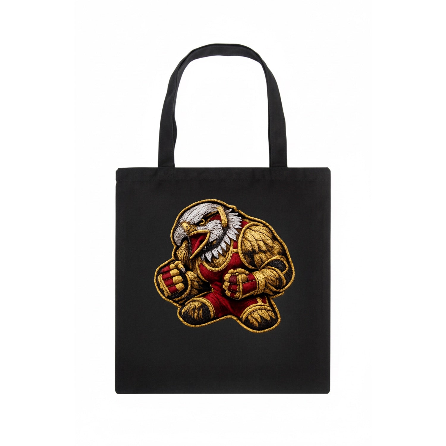 Embroidered patch design - WRESTLING EAGLE - fierce eagle with wrestling singlet in gold - Tote Bag - dark