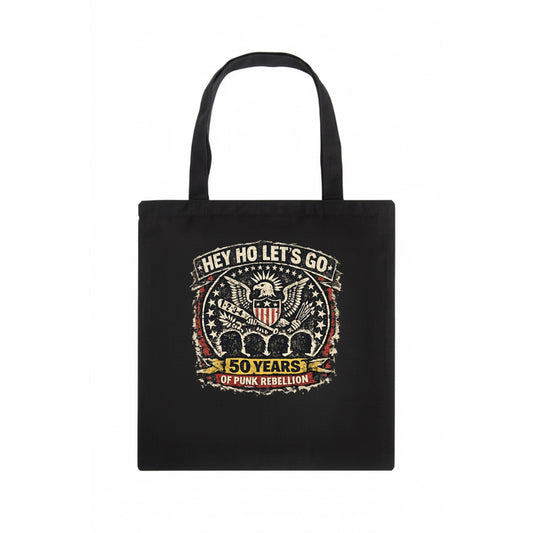 RAMONES LEGACY | Hey Ho Let's Go typography | Presidential seal parody | Four heads - Tote Bag - dark