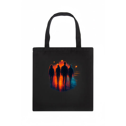 gang of silhouettes walking together at sunset by the beach - Tote Bag - dark