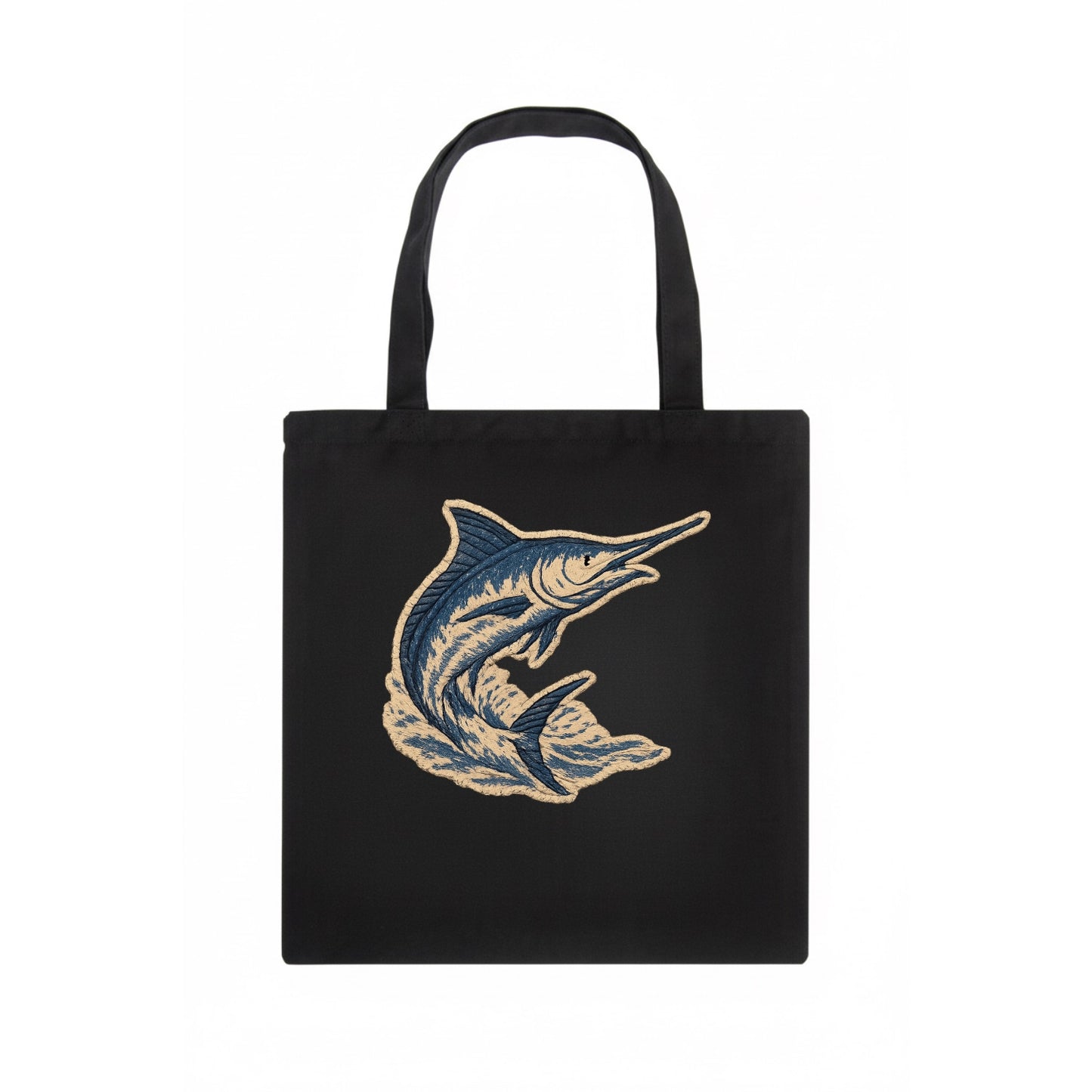 SWORDFISH MARLIN - leaping marlin in blue and silver , sport fishing - Tote Bag - dark
