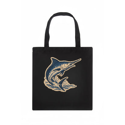 SWORDFISH MARLIN - leaping marlin in blue and silver , sport fishing - Tote Bag - dark