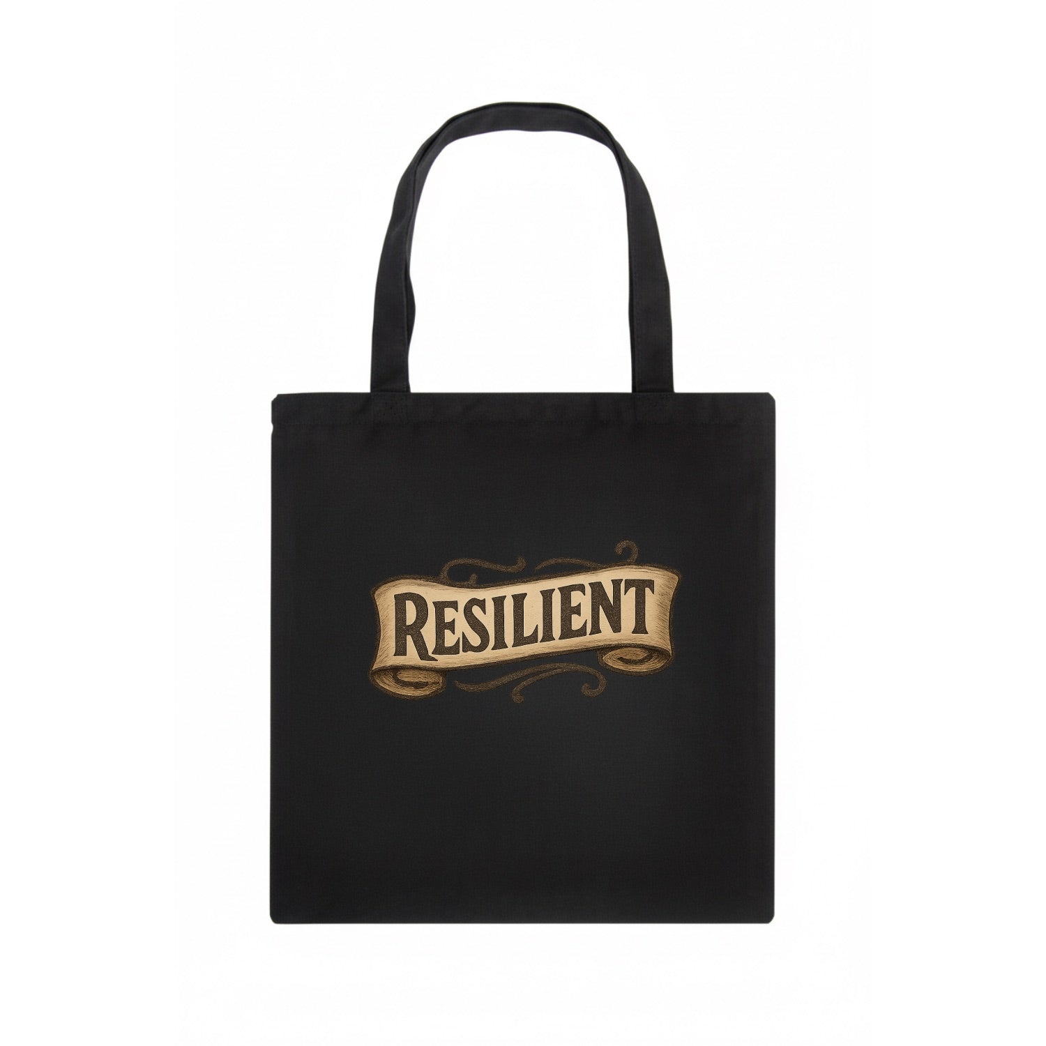 Bold typography design - "RESILIENT" - bouncing back, unbreakable spirit - Tote Bag - dark