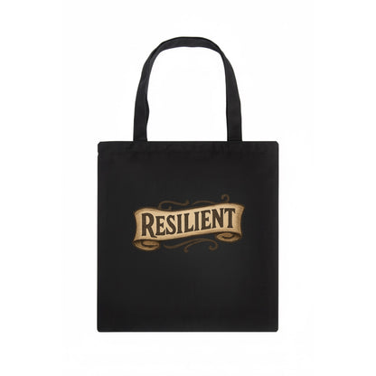 Bold typography design - "RESILIENT" - bouncing back, unbreakable spirit - Tote Bag - dark