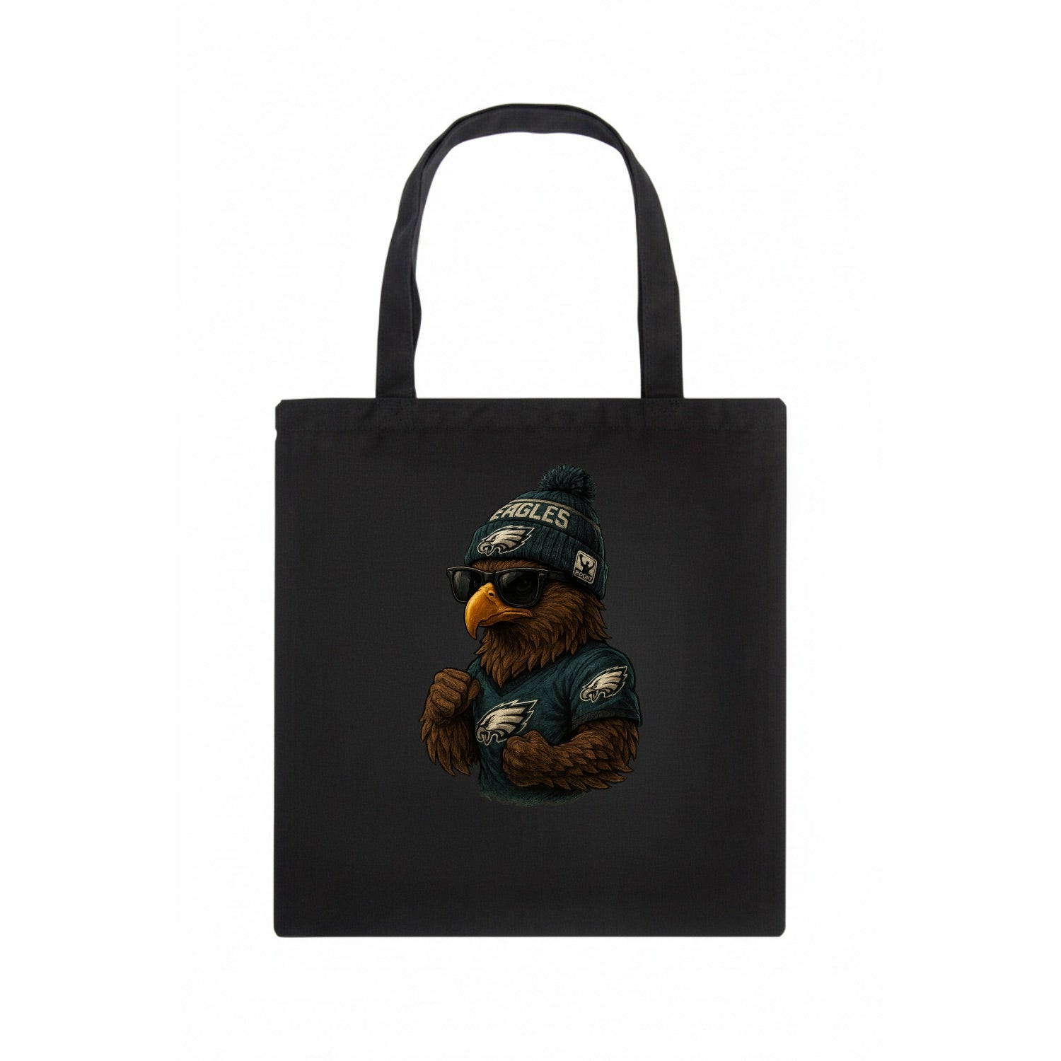 Philly Hawk wearing Eagles beanie with Rocky patch and wayfarer sunglasses - Tote Bag - dark