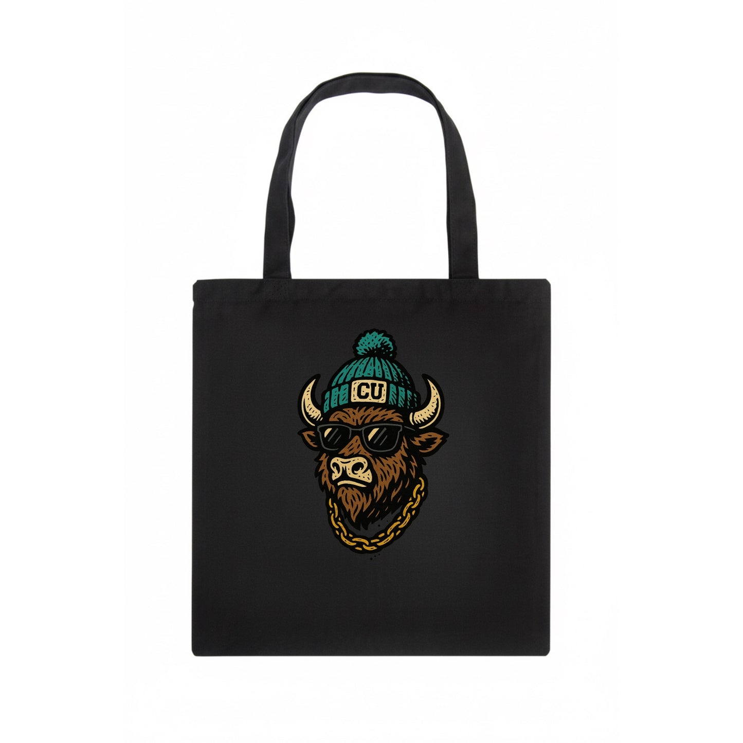 Boulder Ralphie wearing Colorado beanie with CU patch - Tote Bag - dark