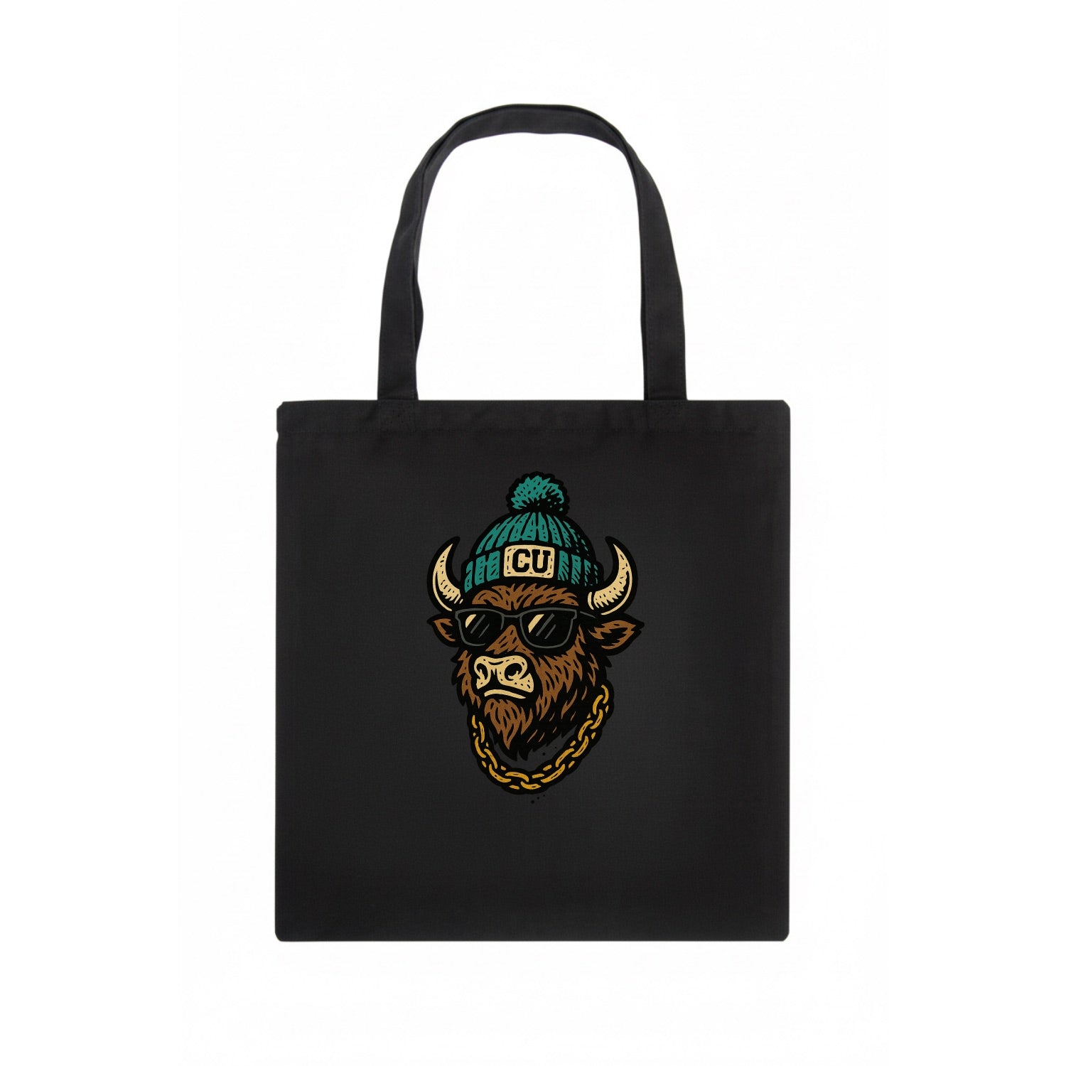 Boulder Ralphie wearing Colorado beanie with CU patch - Tote Bag - dark