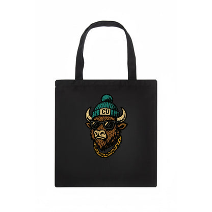 Boulder Ralphie wearing Colorado beanie with CU patch - Tote Bag - dark